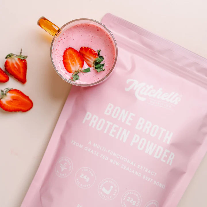 Mitchells Bone Broth Protein Real Strawberry 500g