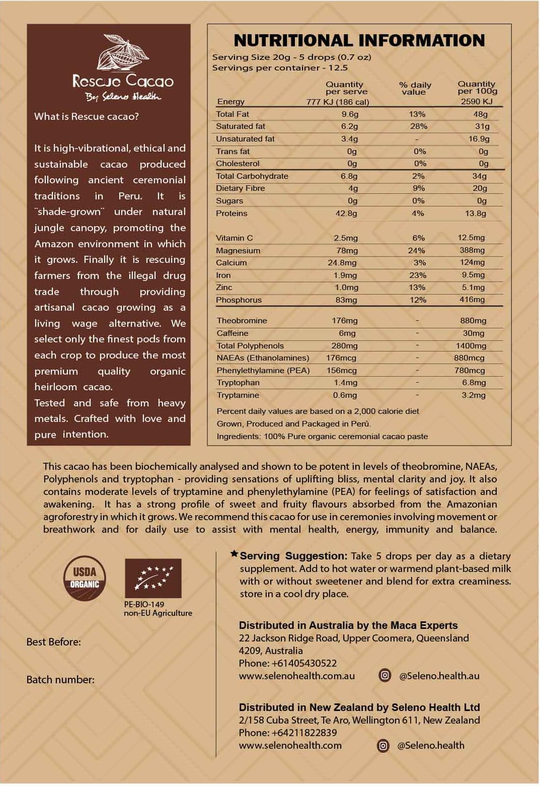 Seleno Ceremonial Cacao Drops 250g